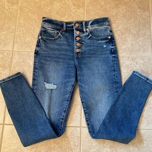 NWOT Express Women's Dark Blue Button-Fly High Rise Skinny Jeans